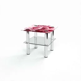 Стол журнальный Квадратный с полкой Pink Roses+